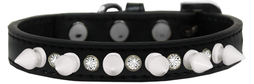 Crystal and White Spikes Dog Collar Black Size 10